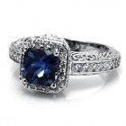 3.70 Ct. 18K White Gold Cushion Cut  Blue  Gemstone Diamond Ring